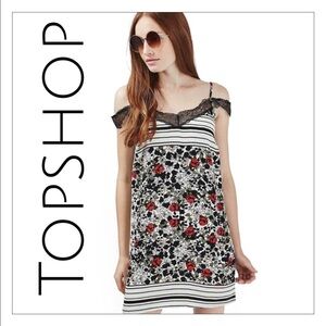 Topshop Floral Lace Cold Shoulder Slip Dress
